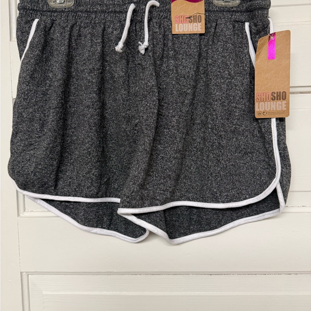 shosho Charcoal Gray Lounge Shorts with White Trim